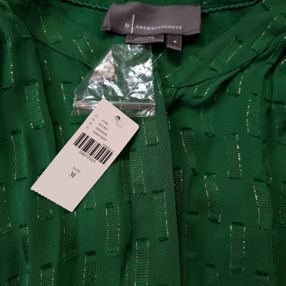 Anthropologie Womens Flared Dress Size M Green Tied Button Down Sleeved NEW - Picture 2 of 10